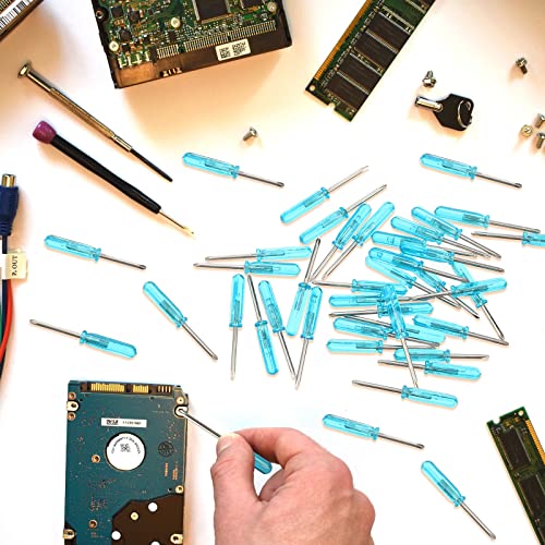 100 Pcs Pocket Screwdriver Mini Tops Tiny 2.0 mm Pocket Cross Eyeglass Screwdriver with Blue Handle for Watches Cellphone HDD Camera Laptop Repair Tool (Cross)