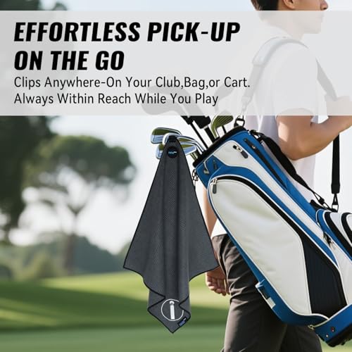 Magnetic Golf Towel - 18" x 18" Waffle Weave, Quick Dry, Gray