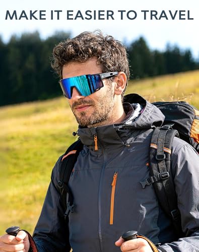 Polarized Sports Sunglasses for Men and Women - Black/Dark Blue/Red