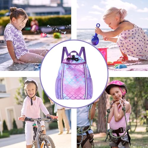 WAWSAM Mermaid Kids Drawstring Backpack with Bottle Pockets – Girls School & Travel Bag