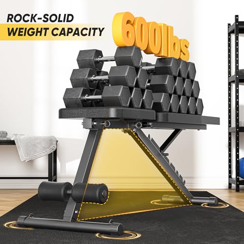 Adjustable Weight Bench for Home Gym - 600LBS Capacity, Foldable with 7 Positions