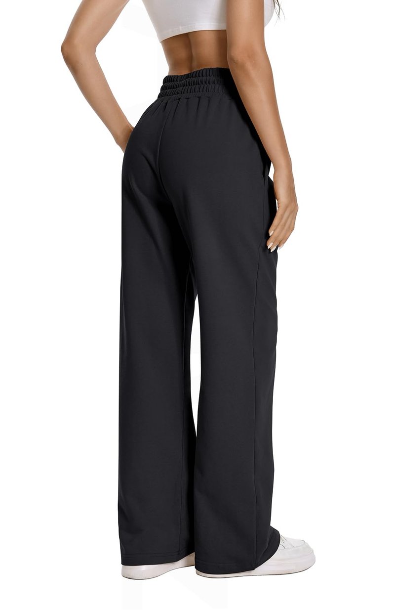 Straight Leg Casual Cotton High Waisted Drawstring Sweatpants Women Winter Baggy Joggers Yoga Workout Pants for Women Athletic Slacks for Work Dance Sweat Pants Trousers Style with Pockets Black XL