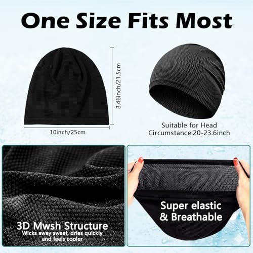 Cooling Skull Cap - 2 Pack Breathable Mesh Running Hat - Black & Dark Gray