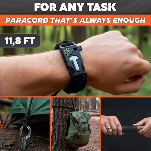 Paracord Survival Bracelets Set of 2 - Black & Orange