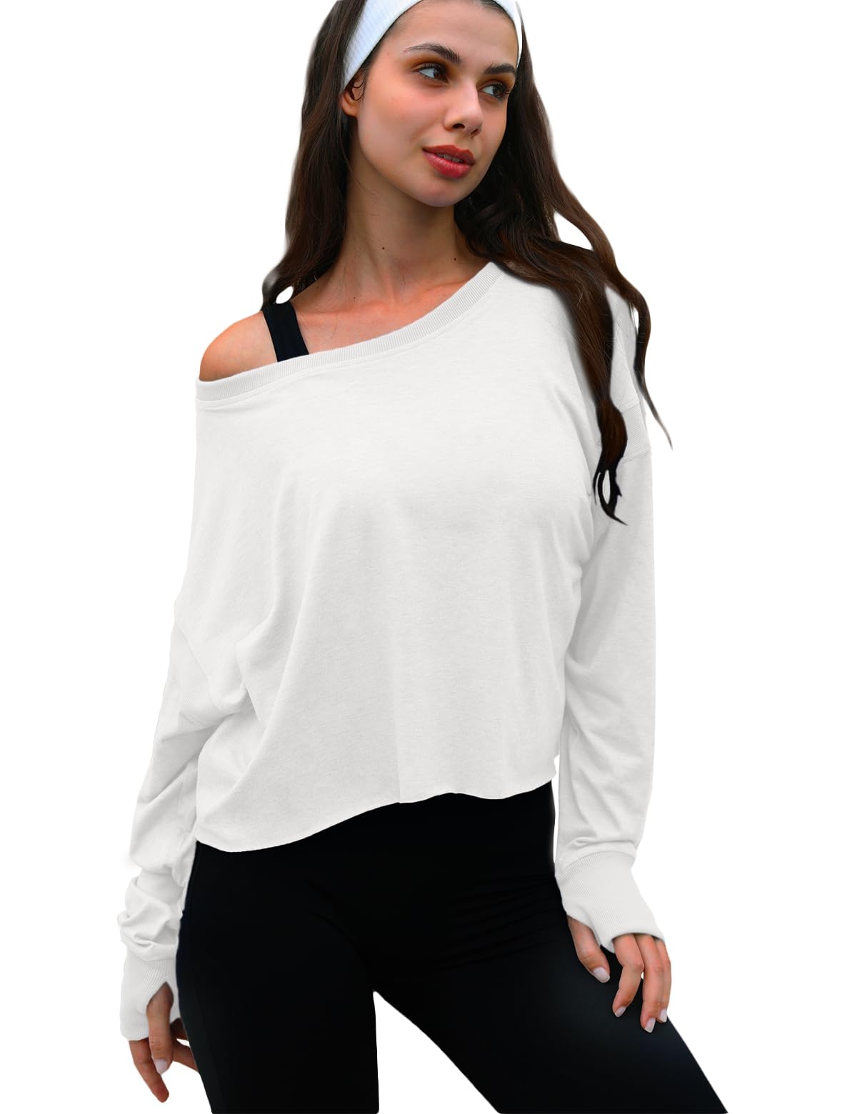 UNIANKIYA Open Back Workout Tops for Women Long Sleeve Cropped Athletic Clothes Gym Running Yoga Low Impact Sports T Shirts White