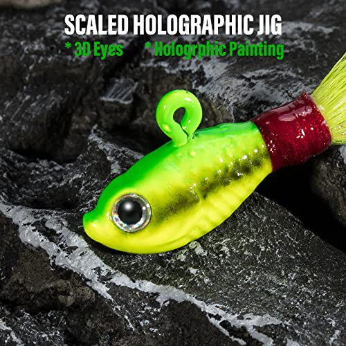Dr.Fish 3 Pack Saltwater & Freshwater Bucktail Jig Lures - White, Chartreuse, Red & White, 1/4 oz
