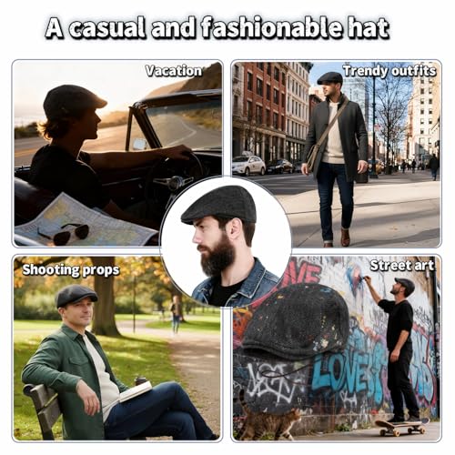 Men's Herringbone Wool Blend Newsboy Cap - Charcoal