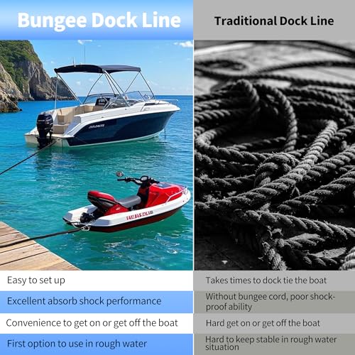 2ft Boat Dock Line Shock-Absorbing Bungee Mooring Lines (2pcs) for SeaDoo, Kayak & Pontoon
