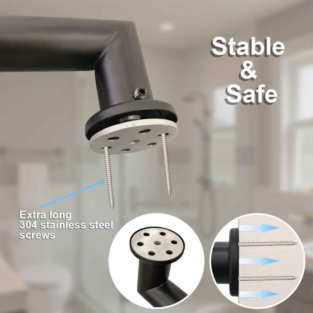 Handicap Grab Bars, Right Angle 2 Pack 18 Inch Shower Grab Bar for Seniors, 304 Stainless Steel ADA Grab Bars for Bathtubs and Showers, Safety Shower Handles for Elderly, Disabled (Matte Black)