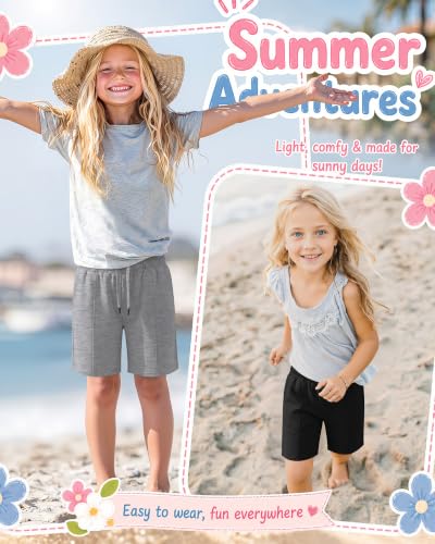 Bermuda Shorts for Girls - 3 Pack, 13-14 Years - Sky Blue, Light Mixed Gray, Black