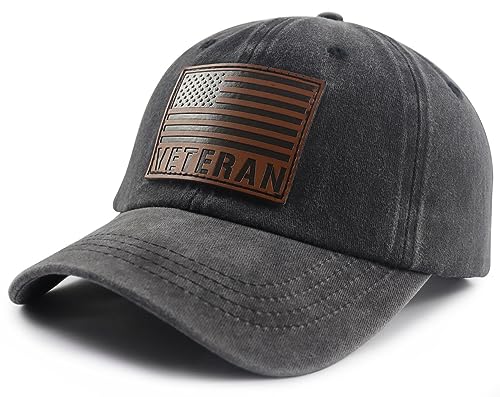 Black GzacDeope American Flag Veteran Baseball Cap for Men & Women, Adjustable Cotton Leather Patch, Patriotic Military Hat
