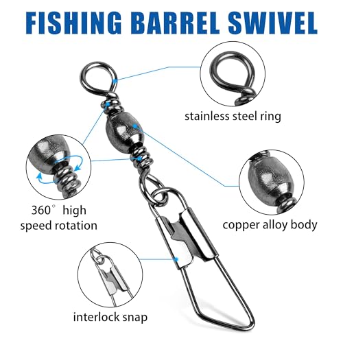 Barrel Swivel Fishing Snaps - Stainless Steel & Copper - #12 15lb - 50 Count