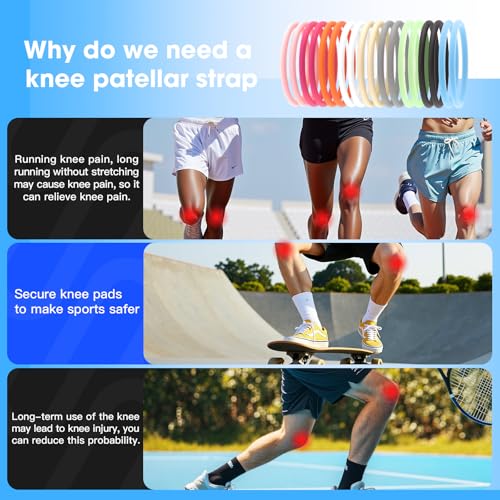 Knee Support Strap - Silicone Knee Brace, 3-Pair Set - Yellow, Pink & Green