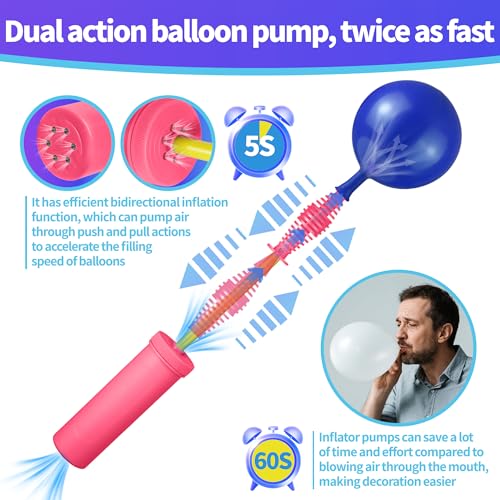 Dual Action Balloon Hand Pump - Pink Inflator for Fast Inflation