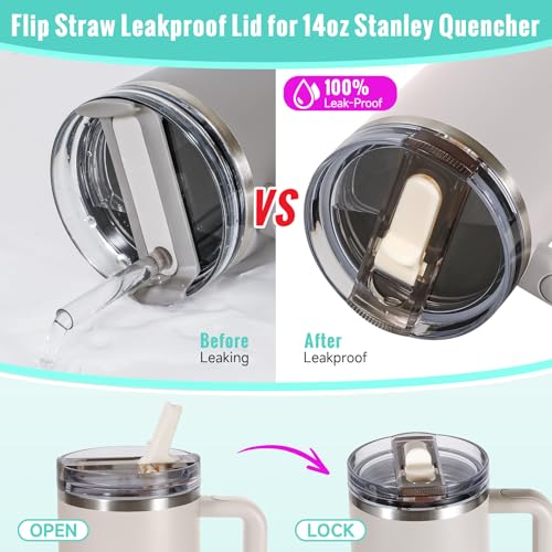 2 Pack Rose Quartz Detachable Leakproof Lid Replacement for 14 oz Stanley Quencher H2.0 & ProTour Tumblers