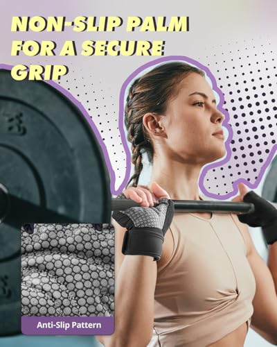 Weight Lifting Gloves with Wrist Support & Silicone Grip - Purple, Medium