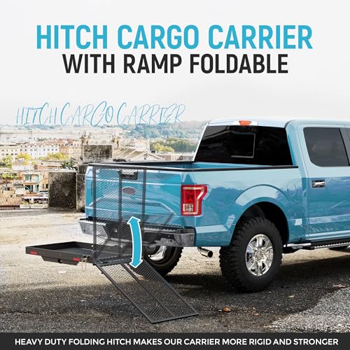 Hitch Cargo Carrier with Ramp - 500 Lbs Capacity, Foldable Design