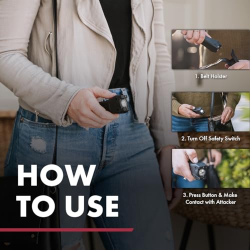 SABRE 2-in-1 Stun Gun and Flashlight and Belt Holster, Emits 1.60 Powerful Pain Inducing Microcoulombs (?C) Charge, 120 Lumen LED Flashlight, Rubberized Grip, Compact Design, Rechargeable