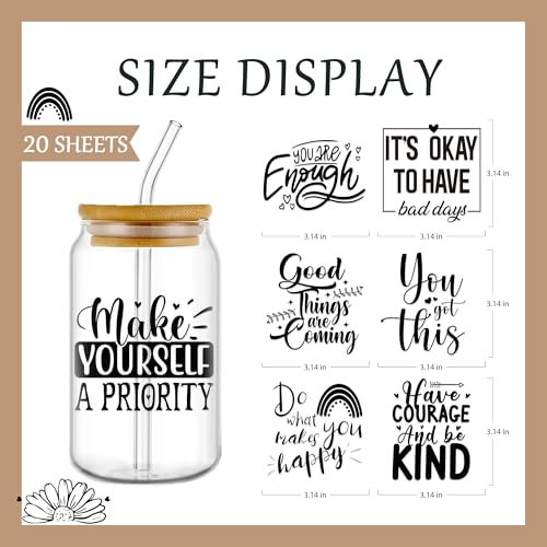 Mental Health Stickers for 16 oz Glass Water Bottle - Boho Chic