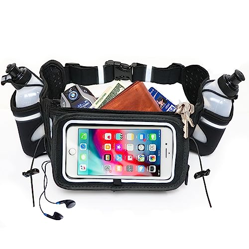 Hydration Belt - Premium Running Fuel Belt with 2 BPA-Free 10 oz Bottles - Stylish Black