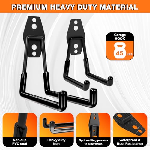 20 Pcs Heavy Duty Garage Hooks ? Garage Wall Hooks for Hanging Ladders, Bikes, Garden Tools, Hose with Anti-Slip Coating
