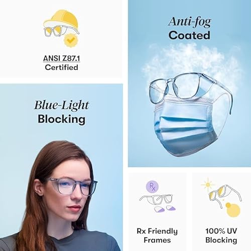 Stoggles Cat Eye Z87.1 Certified Safety Glasses, Blue-Light, UV Blocking Lens, Top & Side Shield, Anti-Fog, Stylish Eyewear