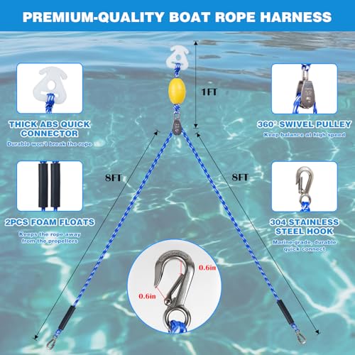 Heavy Duty Boat Tow Harness with 360° Pulley - Blue & White