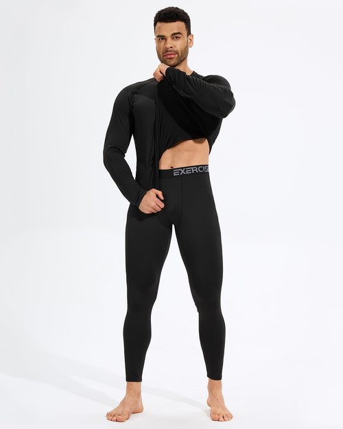 ATTIQOZI 5 or 4 Pack Men’s Thermal Compression Fleece Lined Pants Athletic Leggings Baselayer Cold Weather Workout Sports Running Tights 4 Black(2b) L