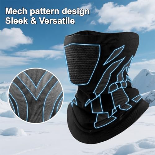 Windproof Thermal Neck Gaiter with Face Cover - Black/Grey