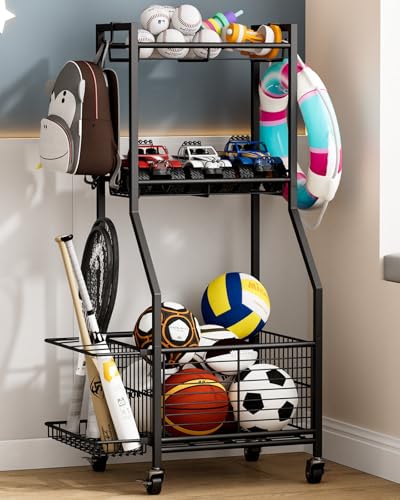 Cerlyunzan 17" Wide 3-Tier Sports Equipment Storage Rack with Wheels
