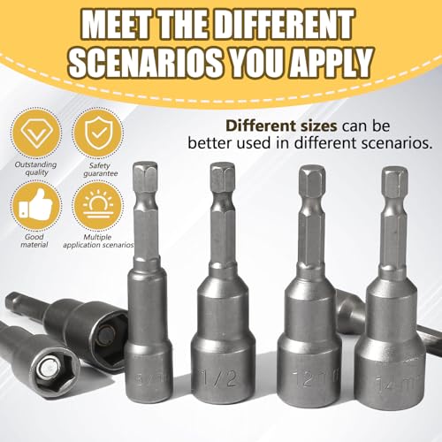 12Pcs 1/4 & 5/16 Inch Magnetic Nuts Driver Impact Driver Drill Bits - 1/4 Inch Shank, Power Nut Drill Bit Socket Nut Driver Bits for Electric