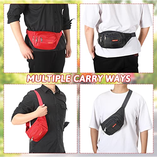 Reginary 3 Pack Fanny Pack Belt Bags for Travel Waterproof Waist Pouch (Black, Red, Gray)