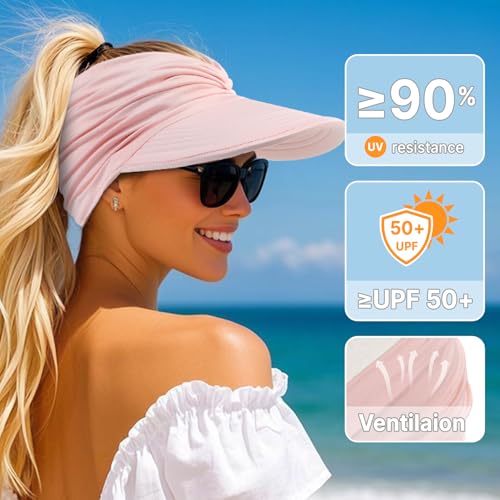 Wide Brim UV Protection Sun Hat - Foldable UPF 50+ Visor - Pink