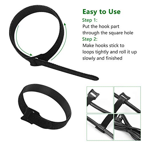 OneLeaf 60Pcs Reusable Cable Ties with Hook and Loop, 3 Sizes Wire
