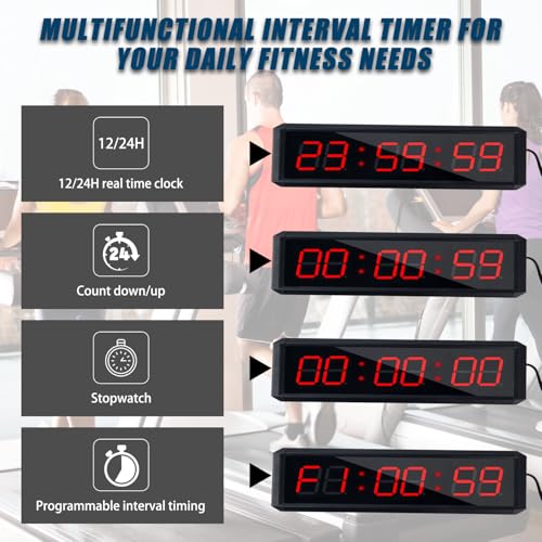 Fitness Timer with Stopwatch & Interval Programming - 1.5 Inch All-Red