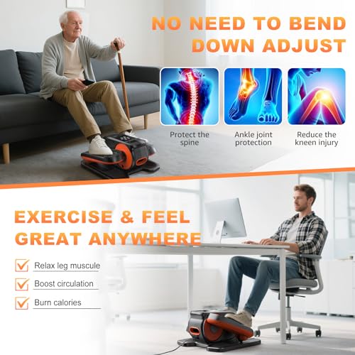 Low Impact Under Desk Elliptical Trainer - Quiet Electric Leg Exerciser - Black