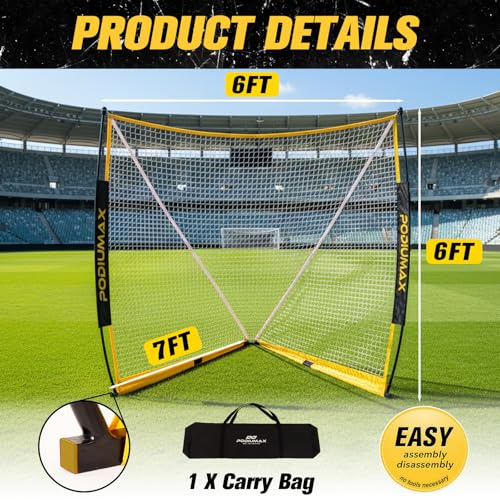 Foldable Lacrosse Goal 6x6x7 FT - Durable Steel Frame with Carry Bag