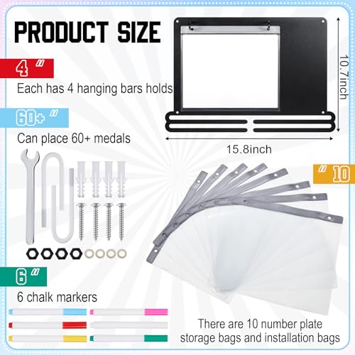 Medal Display Hanger with Bib Holder & Chalkboard - Wall Mounted