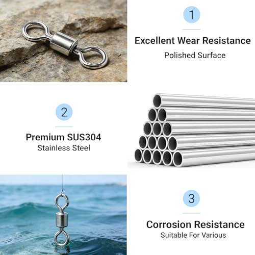 QISHUO SUS304 Stainless Steel Barrel Swivels 25pcs #2/0 - Saltwater Freshwater Heavy Duty