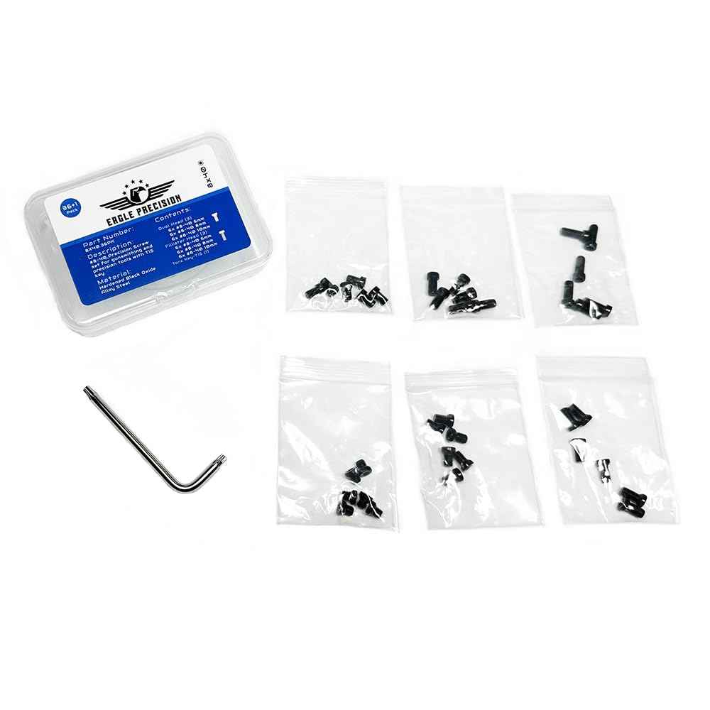 Eagle Precision #8-40 Screw Set | 36 Pcs of 8-40 Screws: 6mm, 8mm, 10mm for Precision Tools, Plates, and Mounts | Includes Oval & Standard Heads, Torx Key