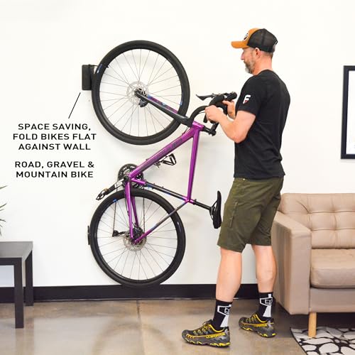 Feedback Sports Velo Hinge 2.0 Wall Mount Bike Hanger - 1 Pack, Space-Saving Pivoting Storage