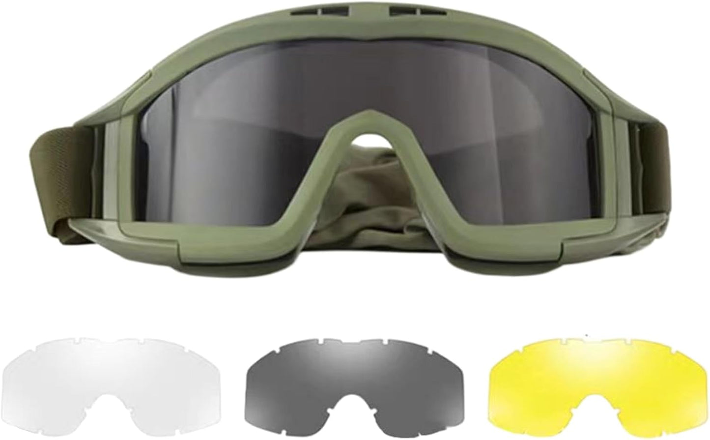Skiennix Tactical Military Goggles - 3 Interchangeable Lenses | Wind & Dust Protection for Airsoft, Cycling, Combat Sports