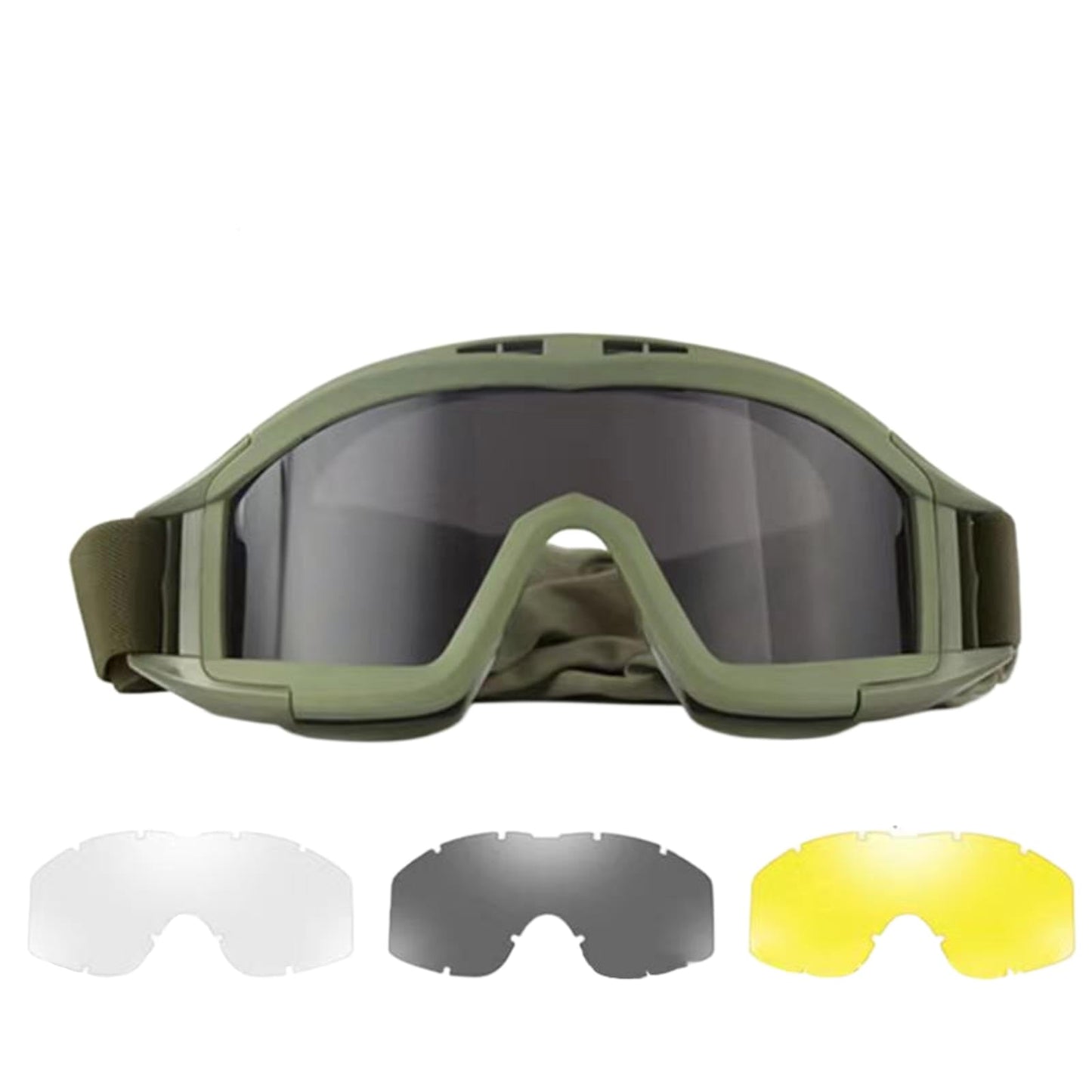 Tactical Military Goggles with 3 Interchangeable PC Lenses,PTU Frame,Wind/Dust Protection, for Airsoft,Cycling, Combat Sports (olive drab)