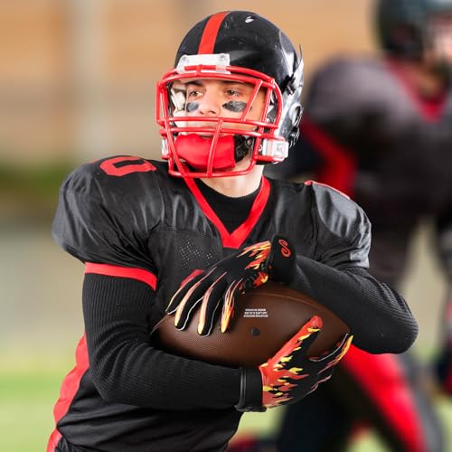 Youth Football Gloves with Ultra Sticky Palm - Fire Red / Youth X-L