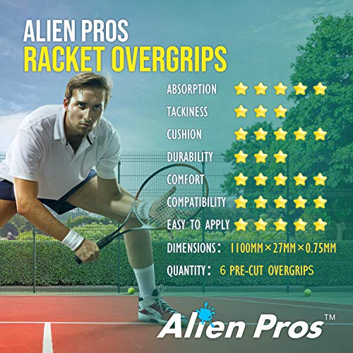 Tennis Racket Grip Tape - Precut Light Tac Feel - 6-Pack Black