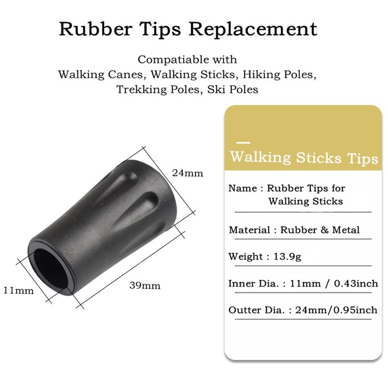 6pcs Rubber Tips for Walking Sticks - Shock Absorption, 11mm