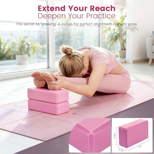 Foldable Yoga Mat Set with 2 Yoga Blocks & Strap - Pink