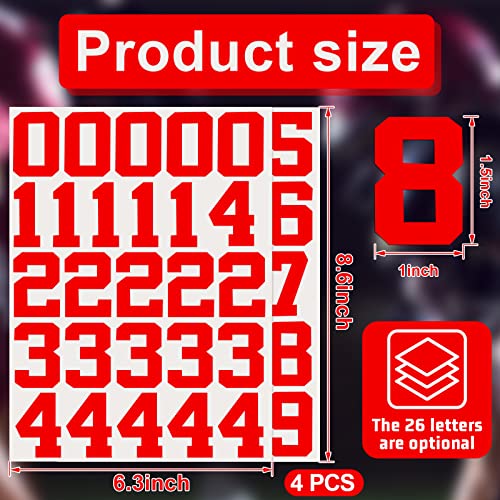 102 Pcs Sports Helmet Number Stickers - Red Vinyl Decals
