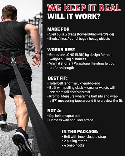 Sled Pulling Belt for Strength Training - 360° Rotation, 2 Straps & 4 Hooks