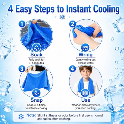 BobbleT Kids PVA Cooling Towels 4 Pack – Blue, Instant Neck & Face Towels